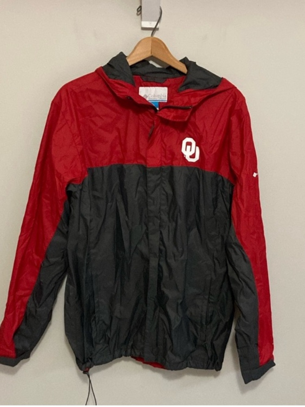 OU Columbia Red Coat Hooded Jacket White Logo, Men’s Size Large Oklahoma